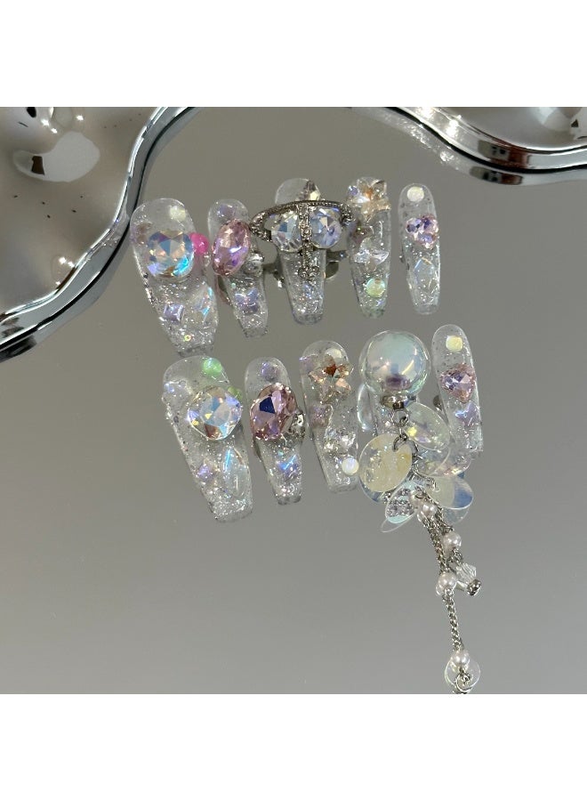 Generic 【10pcs Luxury Swarovski Press-On Nails】3D Handcrafted Gel Nails | No UV Needed | Velvet Gift Box | Size M  - Image 2