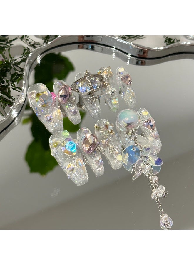 Generic 【10pcs Luxury Swarovski Press-On Nails】3D Handcrafted Gel Nails | No UV Needed | Velvet Gift Box | Size M  - Image 4