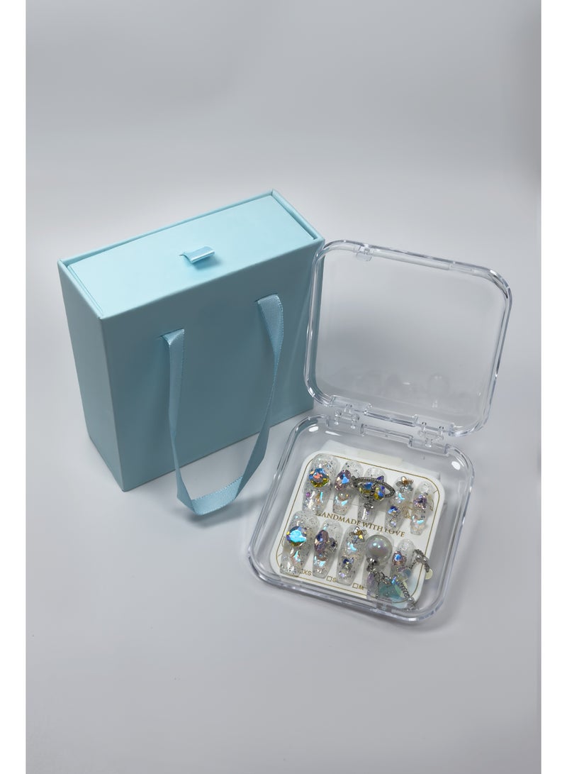 Generic 【10pcs Luxury Swarovski Press-On Nails】3D Handcrafted Gel Nails | No UV Needed | Velvet Gift Box | Size M  - Image 5