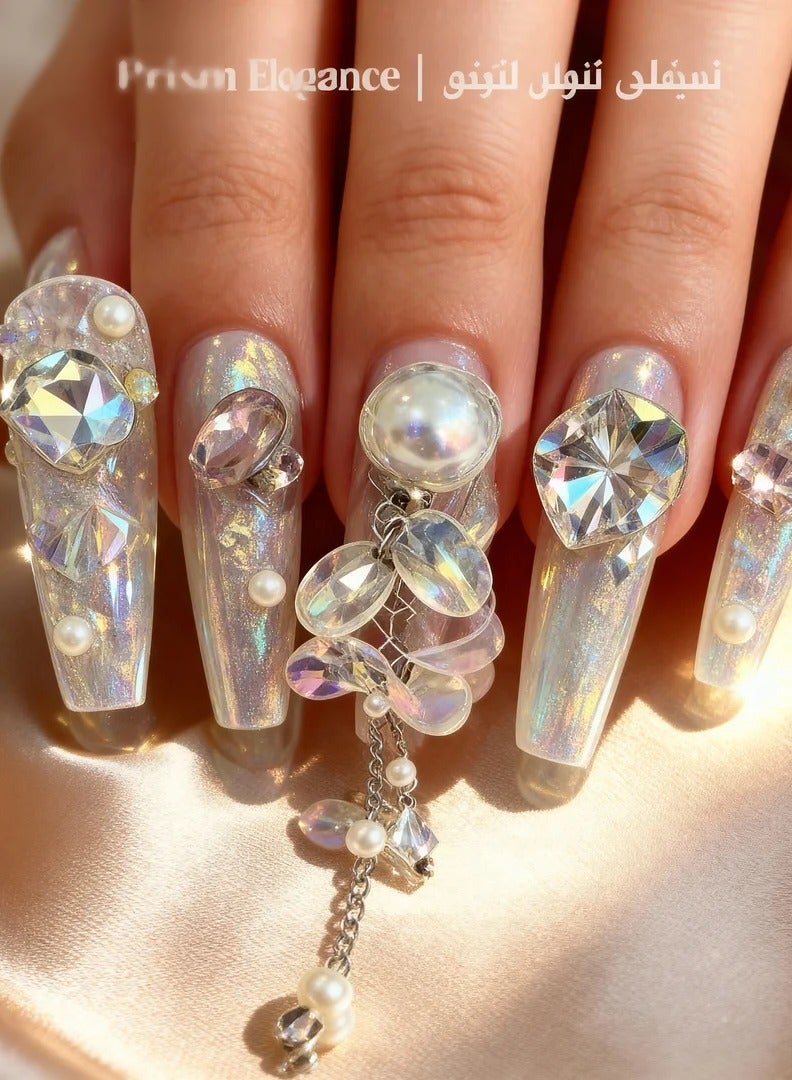 Orange Life High-Cut Crystal 3D Press-On Nails (10 Pcs) – Handcrafted Luxury Set with   Sparkling Stones, No-UV Instant Application, 8-Layer Medical-Grade Gel, Reusable Design, Velvet Magnetic Gift Box for Weddings, Parties & Travel - Image 3