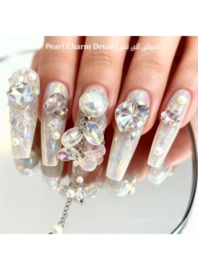 Orange Life High-Cut Crystal 3D Press-On Nails (10 Pcs) – Handcrafted Luxury Set with   Sparkling Stones, No-UV Instant Application, 8-Layer Medical-Grade Gel, Reusable Design, Velvet Magnetic Gift Box for Weddings, Parties & Travel - Image 4