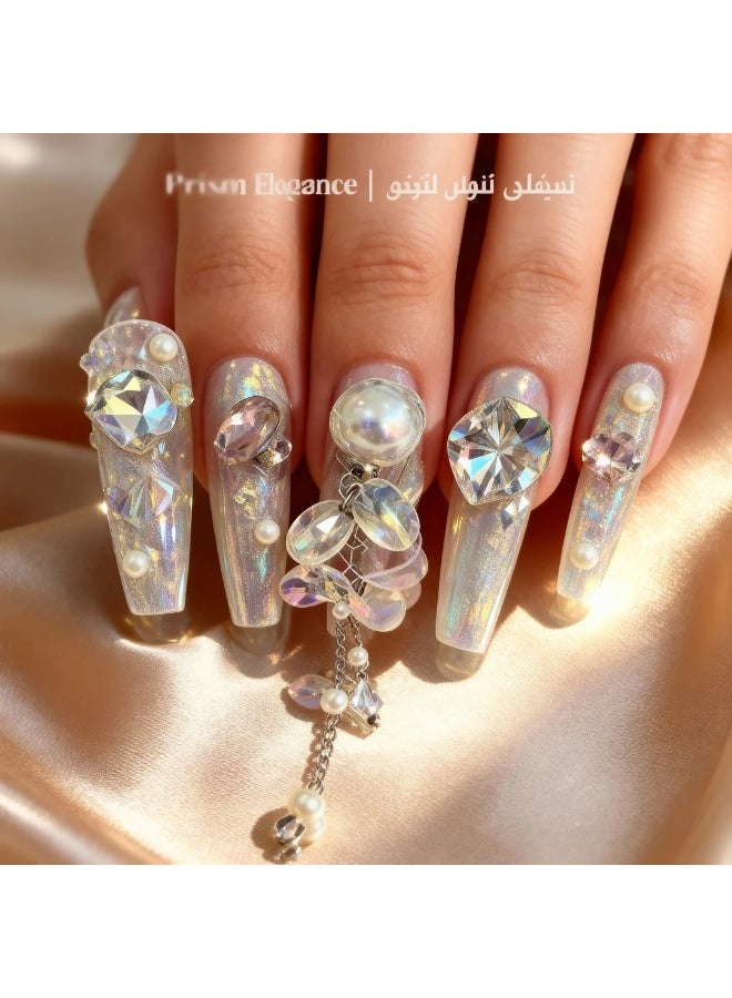 Orange Life High-Cut Crystal 3D Press-On Nails (10 Pcs) – Handcrafted Luxury Set with   Sparkling Stones, No-UV Instant Application, 8-Layer Medical-Grade Gel, Reusable Design, Velvet Magnetic Gift Box for Weddings, Parties & Travel - Image 5