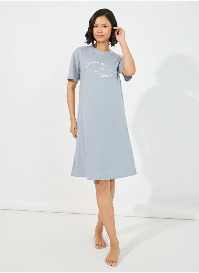 Styli Slogan Print Sleep T-Shirt Dress