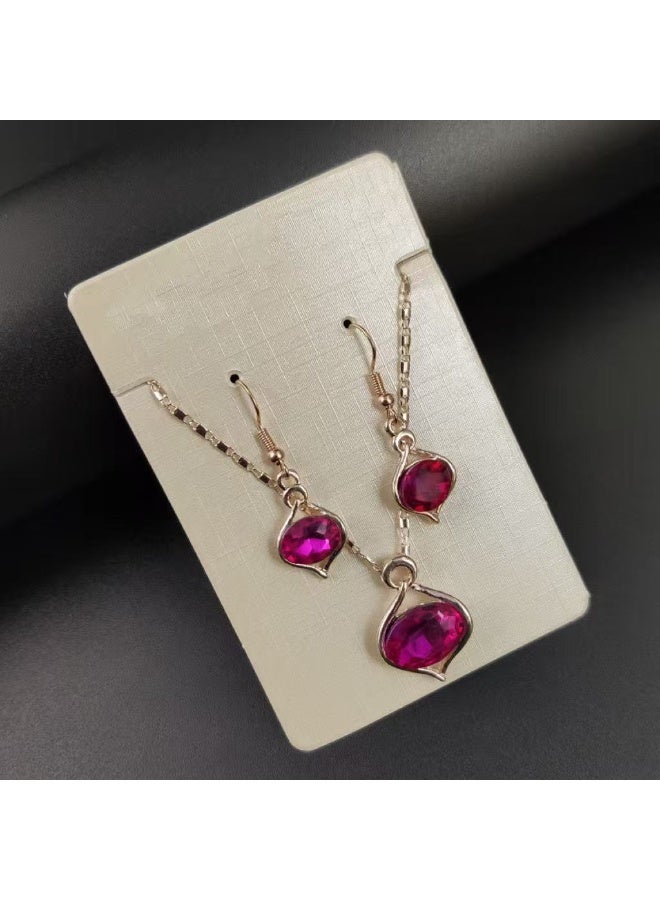 Goolsky طقم قلادة وأقراط من زيركونيا وردية أنيقة – مجوهرات كريستالية متلألئة للنساء والفتيات - Image 3