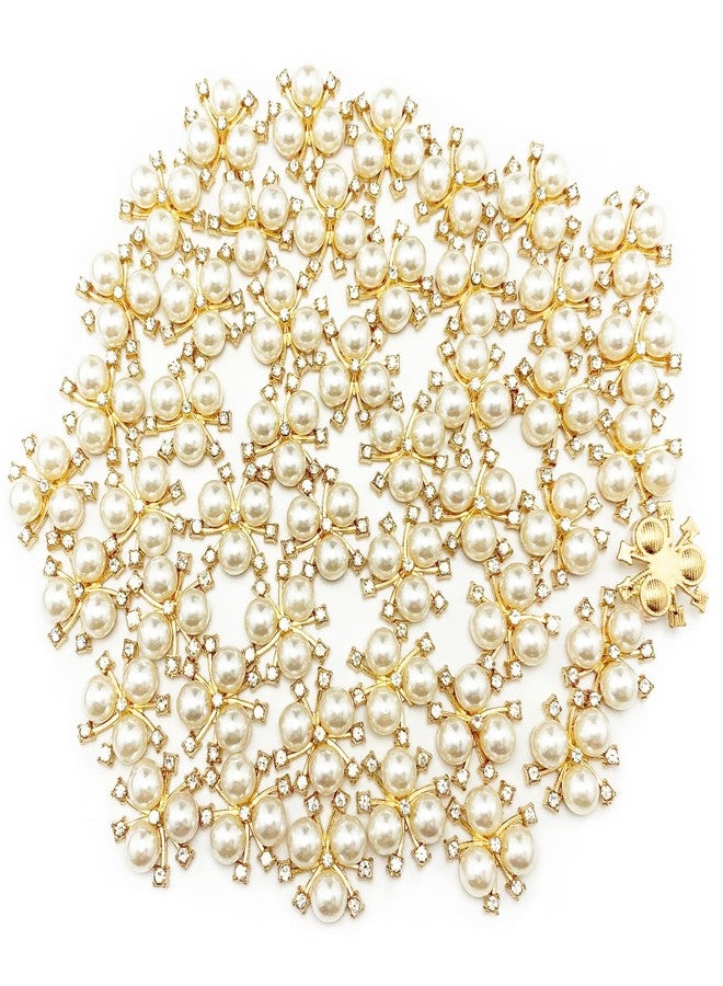BETITETO 50Pcs Pearl Rhinestone Charms Buttons Embellishments Bulk Flatback for Shoe Decoration Jewelry Making Clothes Brooch Headbands and Wedding Flower Bouquet Crafts DIY (#1 Gold Alloy) - Image 3
