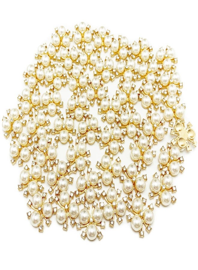 BETITETO 50Pcs Pearl Rhinestone Charms Buttons Embellishments Bulk Flatback for Shoe Decoration Jewelry Making Clothes Brooch Headbands and Wedding Flower Bouquet Crafts DIY (#1 Gold Alloy) - Image 4