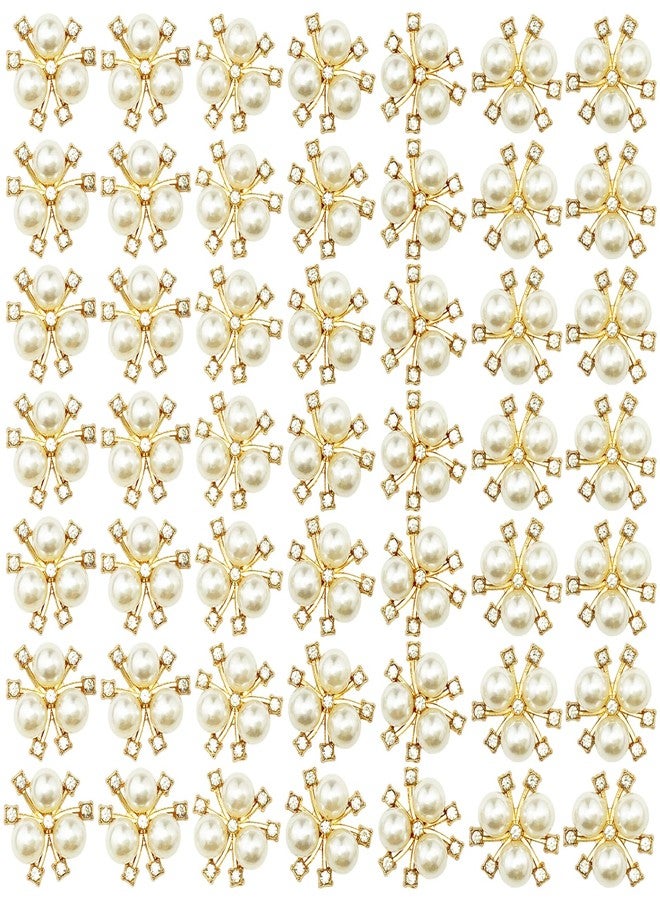 BETITETO 50Pcs Pearl Rhinestone Charms Buttons Embellishments Bulk Flatback for Shoe Decoration Jewelry Making Clothes Brooch Headbands and Wedding Flower Bouquet Crafts DIY (#1 Gold Alloy) - Image 1