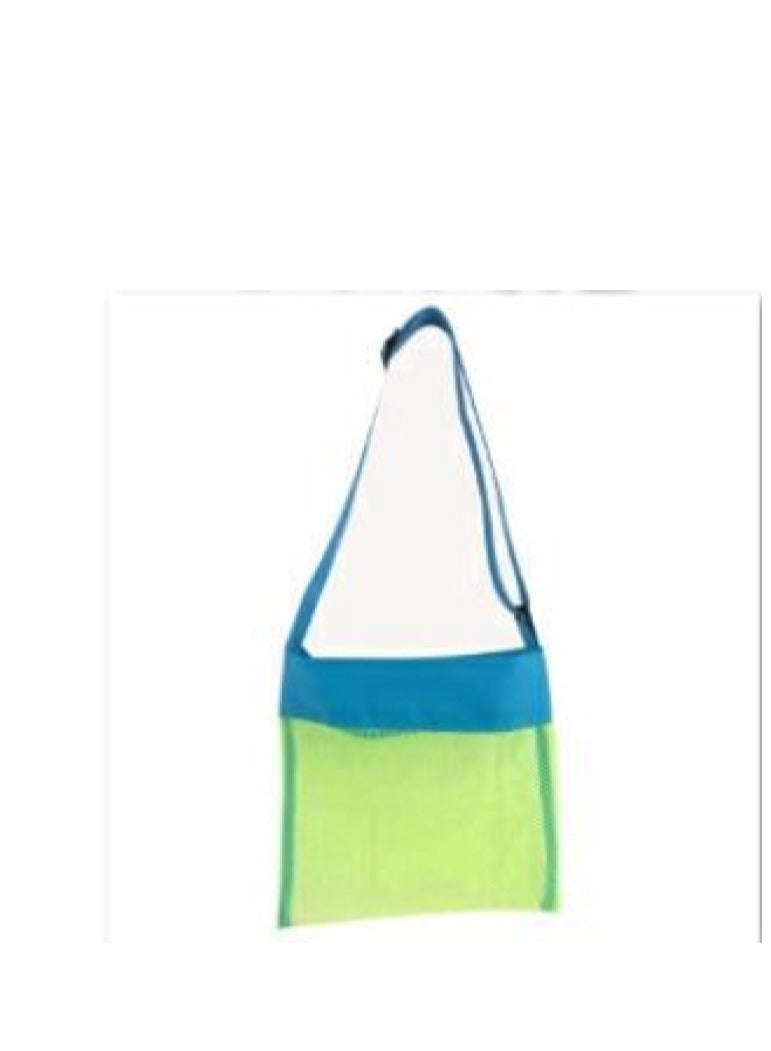 1pc Small Children's Sand Digging Shell Bag Beach Toy Storage Mesh Handbag Backpack (Green Mesh Blue Tote Strap)