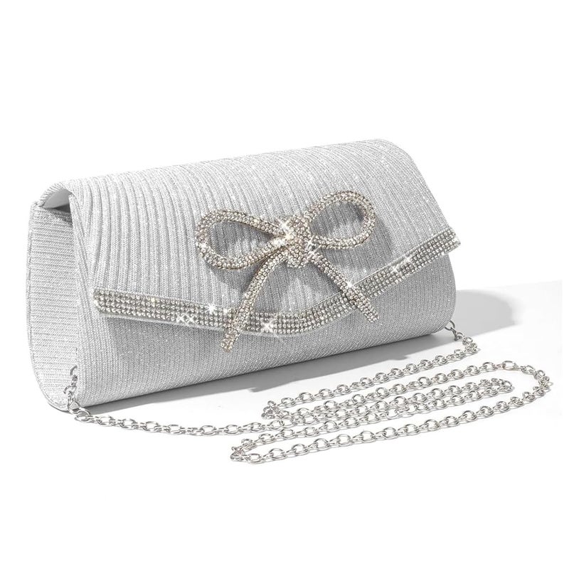 HANNEA® Bow Evening Bag Sparkly Clutch Purses for Women Glitter Rhinestone Party Prom Purse Dressy Clutch Bags - Image 1
