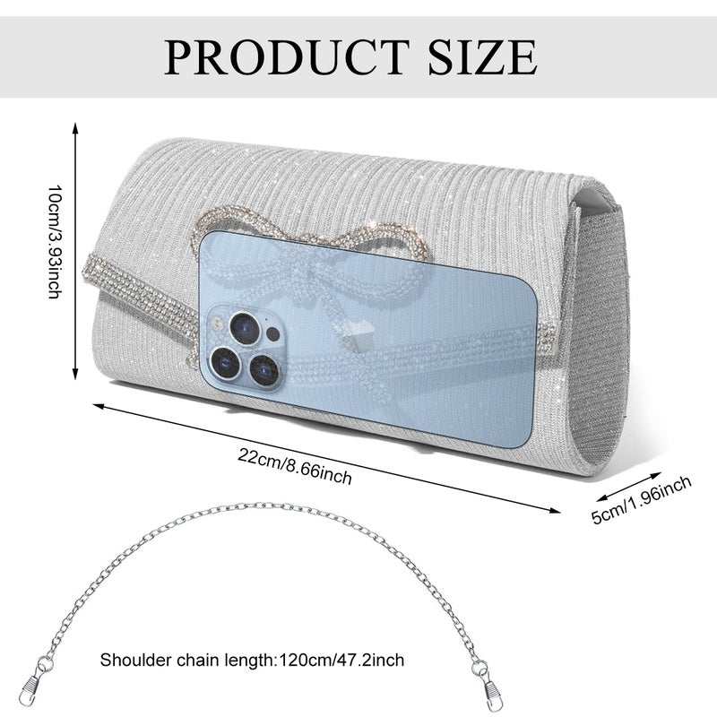 HANNEA® Bow Evening Bag Sparkly Clutch Purses for Women Glitter Rhinestone Party Prom Purse Dressy Clutch Bags - Image 2