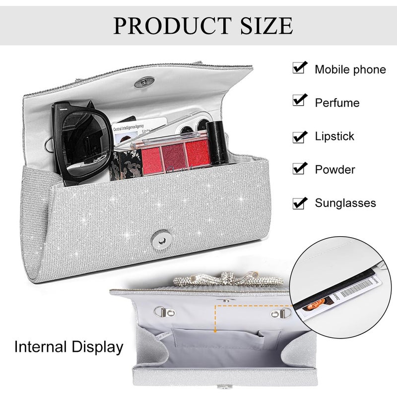 HANNEA® Bow Evening Bag Sparkly Clutch Purses for Women Glitter Rhinestone Party Prom Purse Dressy Clutch Bags - Image 4