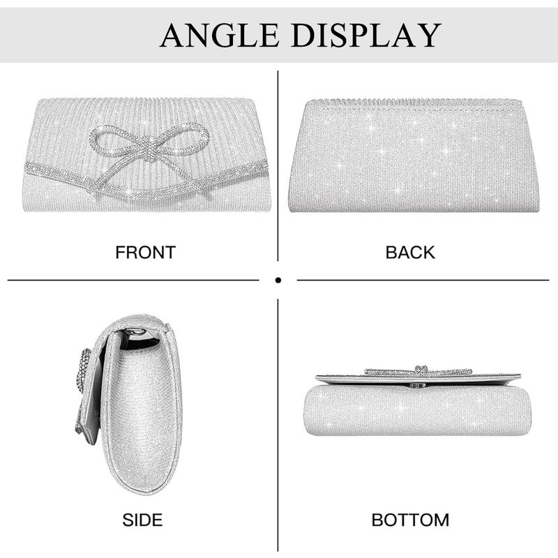 HANNEA® Bow Evening Bag Sparkly Clutch Purses for Women Glitter Rhinestone Party Prom Purse Dressy Clutch Bags - Image 5