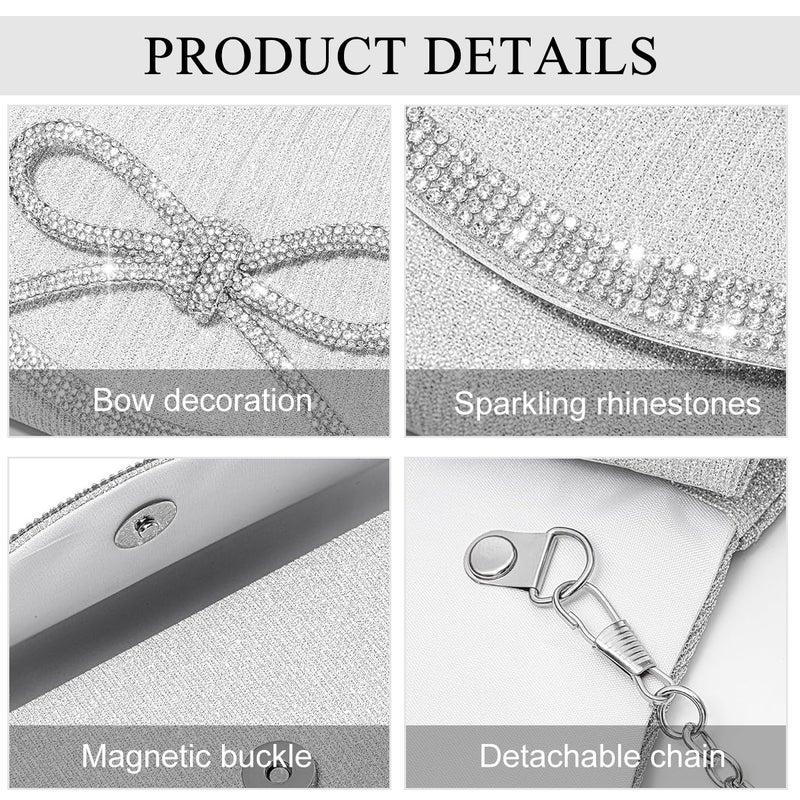 HANNEA® Bow Evening Bag Sparkly Clutch Purses for Women Glitter Rhinestone Party Prom Purse Dressy Clutch Bags - Image 3