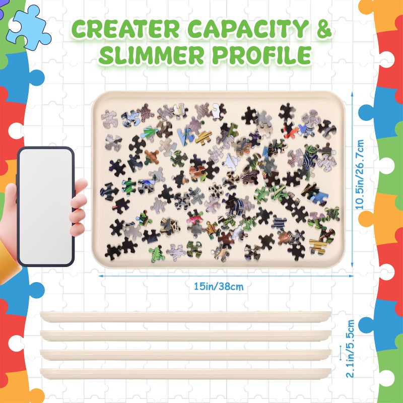 LOYIM 8 Pcs 15'' x 10.5' Extra Large Puzzle Sorting Trays Stackable Puzzle Trays for Sorting Piece Sorter Jigsaw Storage Accessory for 2000/3000/5000/6000 Pieces(Beige) - Image 2