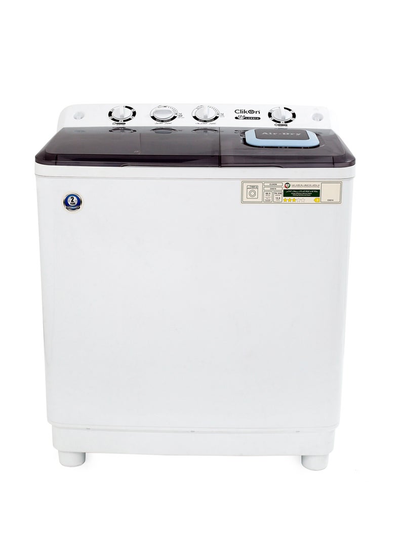 Clikon Large  Semi Automatic Twin Tub Washing Machine With Turbo Wash Technology, Top Load Mechanism, 12.5 Kg Capacity With magic Filter CK614 White - Image 1