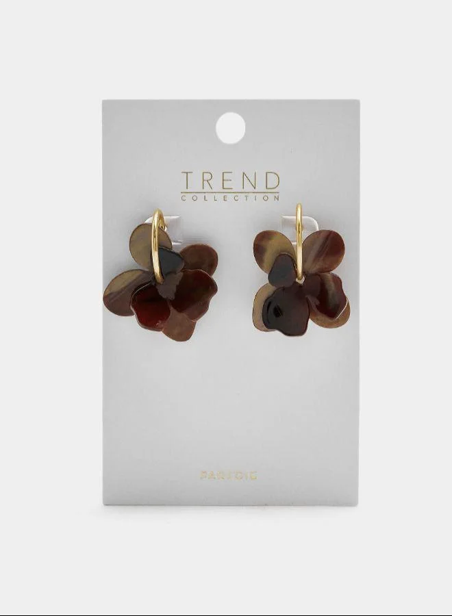 PARFOIS Brown Maxi hoop earrings with double flower and stone effect for Women | Best Price UAE