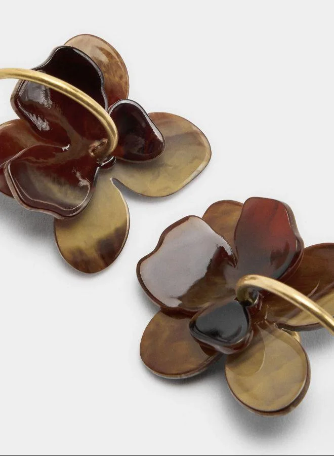 PARFOIS Brown Maxi hoop earrings with double flower and stone effect for Women | Best Price UAE