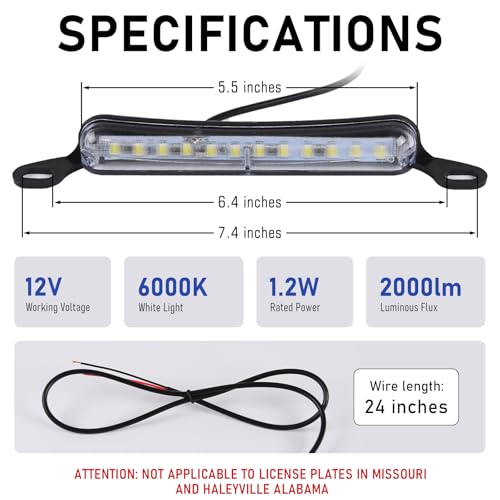 Melphan-Auto Xenon White LED License Plate Light, 12V DC Ultra Bright Assembly Replacement, Waterproof and Durable, Universal License Plate Light for Car Trailers RV Truck UTV ATV Boats. - Image 2