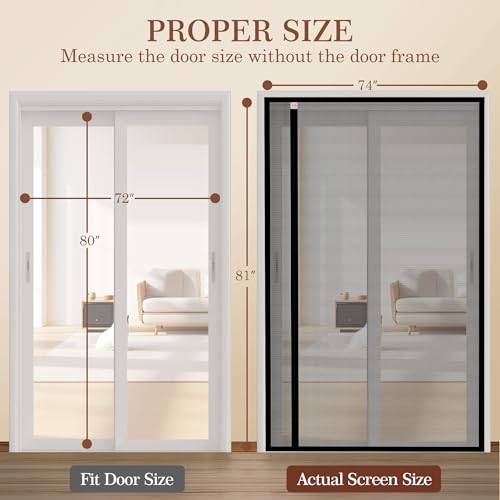 Yotache Reversible Left/Right Opening Magnetic Screen Door Fits 72 x 80 inch Doors, Screen Size 74" x 81", Strong Magnets Anti-Tearing Polyester Mesh for Front/Back Patio Sliding Door, Black - Image 2