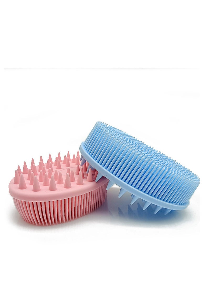 2Pcs Upgrade 2 in 1 Bath and Shampoo Brush, Silicone Body Scrubber for Use Shower, Exfoliating Premium Loofah, Head Scrubber, Scalp Massager/Brush, Wet Dry, Easy to Clean - Image 1