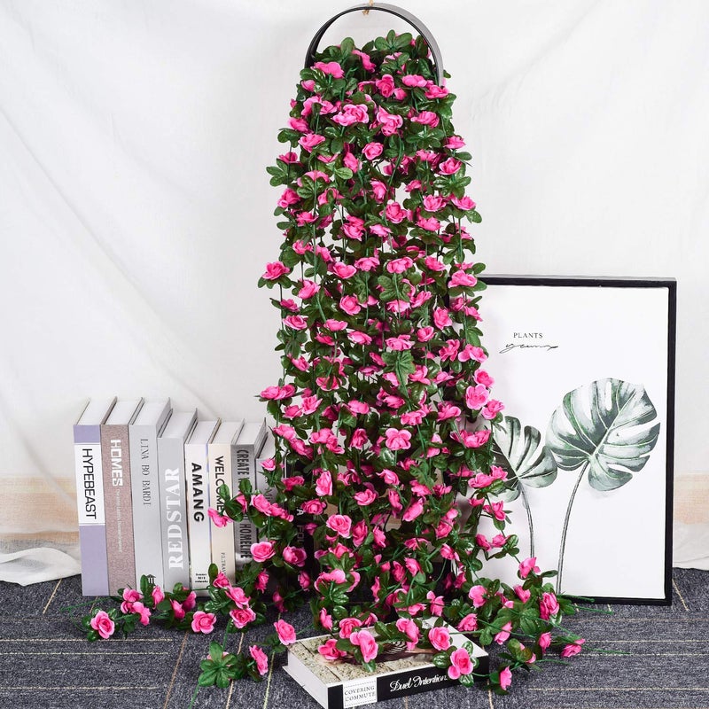 DearHouse 4 Pack Fake Rose Vine Flowers Plants Artificial Flower Hanging Rose Ivy Garland Home Wedding Party Office Garden Craft Art Décor Rose red, 33 FT - Image 5