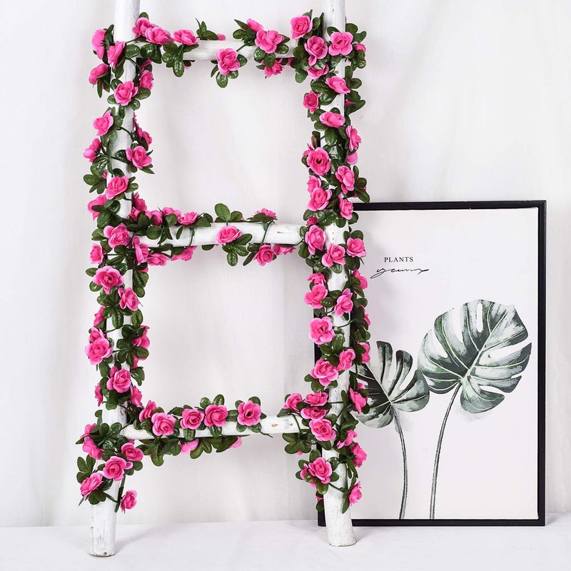 DearHouse 4 Pack Fake Rose Vine Flowers Plants Artificial Flower Hanging Rose Ivy Garland Home Wedding Party Office Garden Craft Art Décor Rose red, 33 FT - Image 2