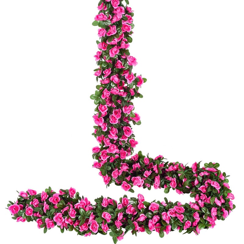 DearHouse 4 Pack Fake Rose Vine Flowers Plants Artificial Flower Hanging Rose Ivy Garland Home Wedding Party Office Garden Craft Art Décor Rose red, 33 FT - Image 1