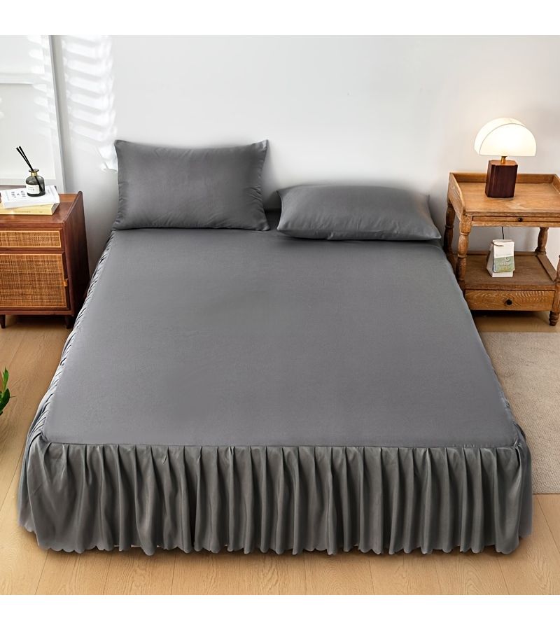 1pc Cream White Solid Color Elastic Lace Bedspread Breathable Non Slip Dust Proof Machine Washable Universal All Seasons Hotel Grade Mattress Protector Full Size 53.94x74.8 Inch Bedroom Guest Room Decoration - Image 4