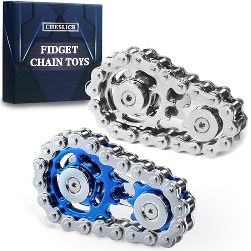 CHESLICR Fidget Spinner Toy for Adults Metal Figette Bike Chain Easter Basket Stuffer for Adult Men Pain Stim ADHD Teen Cool Gadgets Quiet Desk Offices Anxiety Relief Items Stress Tool Sensory BlueSilver - Image 1