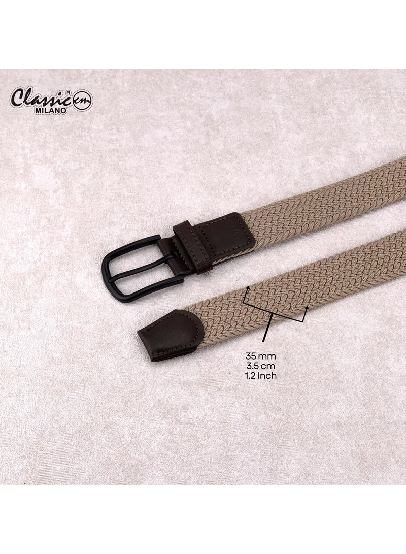 Classic Milano Beige (DWE-317) Classic Milano Braided Cotton Elastic Stretch Belt for Men & Women, Woven Canvas Web Belt with Gift Box, Adjustable Men's Belt | Full Length: 110CM (Free Size - Fits up to the waist of 40 Inches / 100 CM)  | Best Price UAE