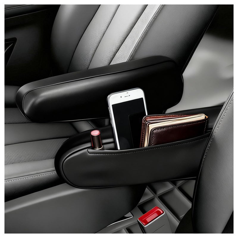 VKQTS 2PCS Leather Arm Rest Cover for CarUpgraded AntiScuff Car Armrest Cover with Side Storage PouchUniversal Cars Arm Rest Covers Pad Cars Interior Accessories for TrucksSUVs - Image 3