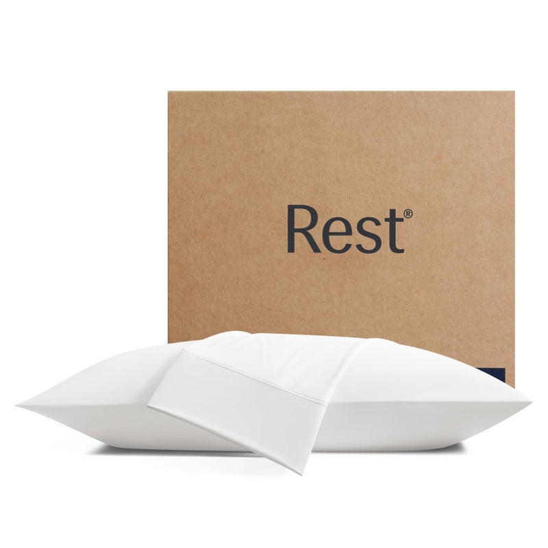 RESTÂ® EvercoolÂ®+ Cooling Pillowcases Standard - 2 Pillowcases for Sensitive Skin, Silver Infused Fabric for Hygienic Sleep, Silky Smooth for Curly Hair, High Elastic for Snug Fit (19x29 inches) - Image 1