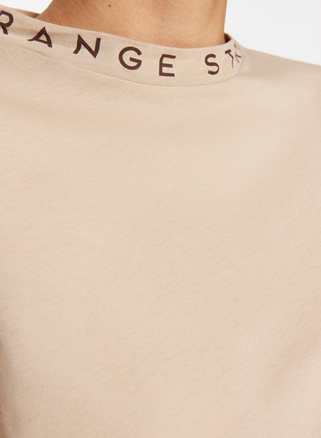 trendyol Stone 100% Cotton Slogan Printed Basic Stand Up Collar Knitted T-Shirt TWOAW20TS0099 - Image 5