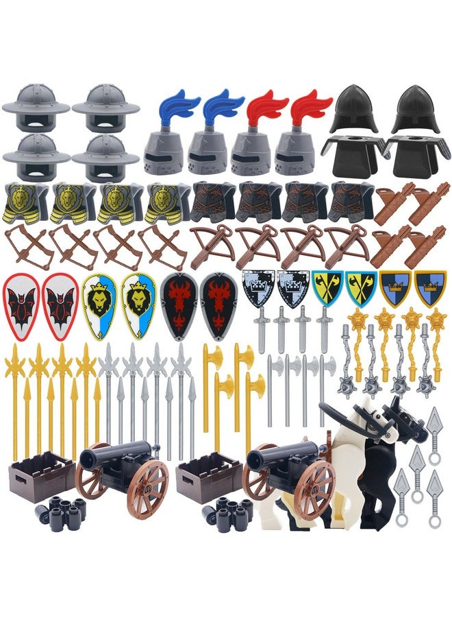BroTex Knights People Accessories Building Block - Medieval Weapon Armor Swords Helmet Horse, Castle Knight Shield Spear, MOC Bricks Parts Toys Sets for Boys  - Image 1