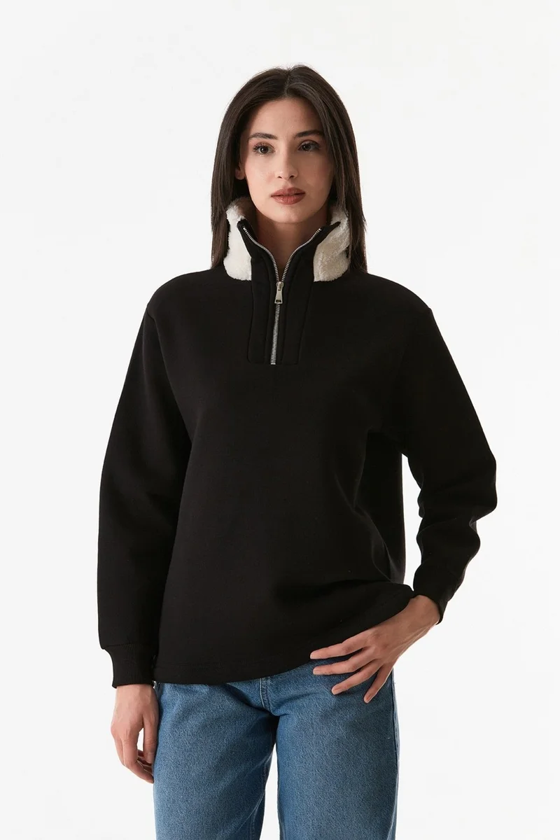 فولامودا Basic Sweatshirt with Plush Collar and Waist Stopper