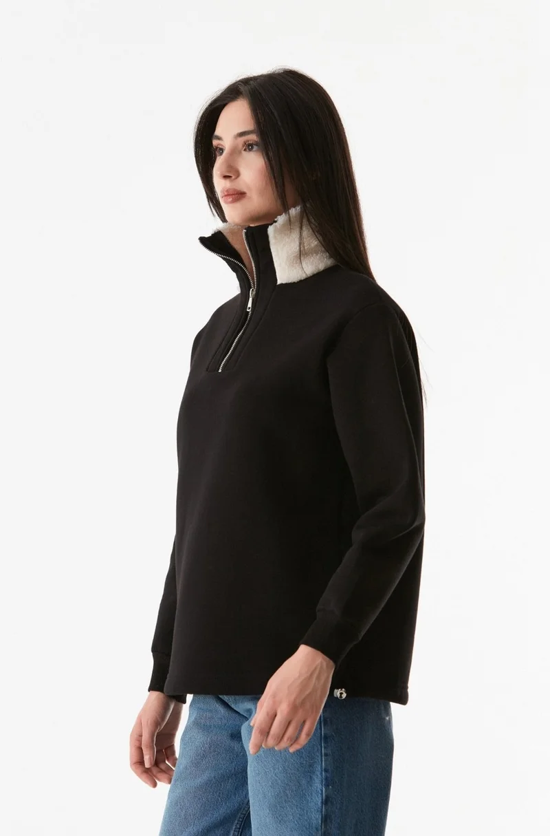 فولامودا Basic Sweatshirt with Plush Collar and Waist Stopper