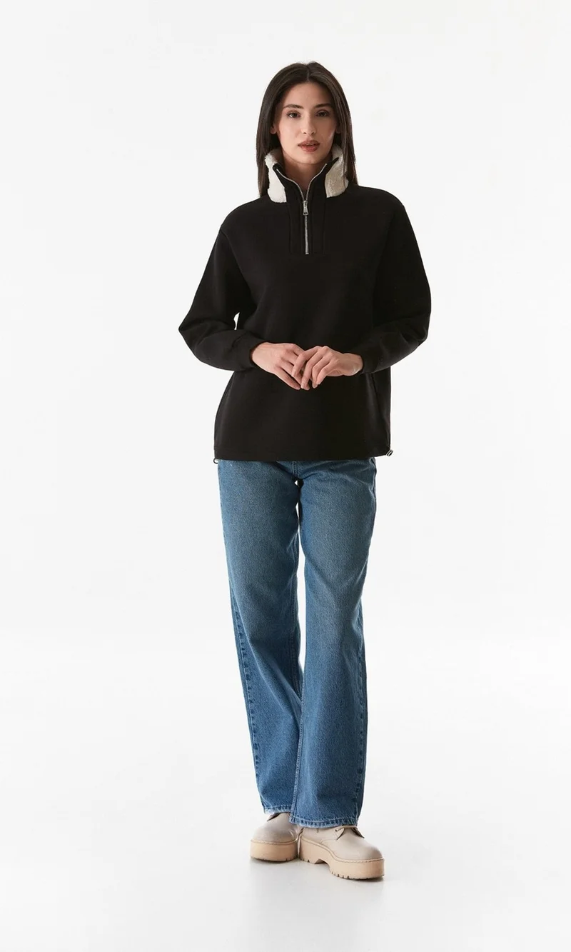 فولامودا Basic Sweatshirt with Plush Collar and Waist Stopper