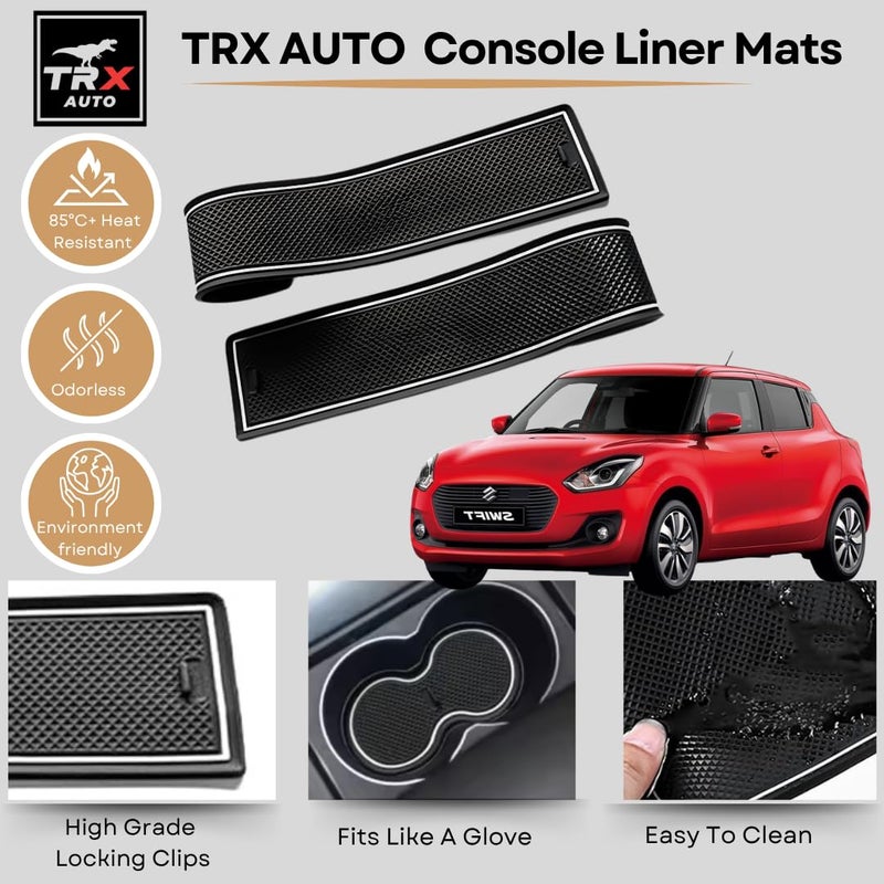  تي ار اكس اوتو طقم بطانة داخلية مانعة للانزلاق من TRX AUTO لسيارة سوزوكي سويفت (2016-2024) | سجادات سيليكون لحاملات الأكواب وفتحات الأبواب والكونسول الوسطي | إكسسوارات داخلية لسيارة سوزوكي سويفت - Image 2