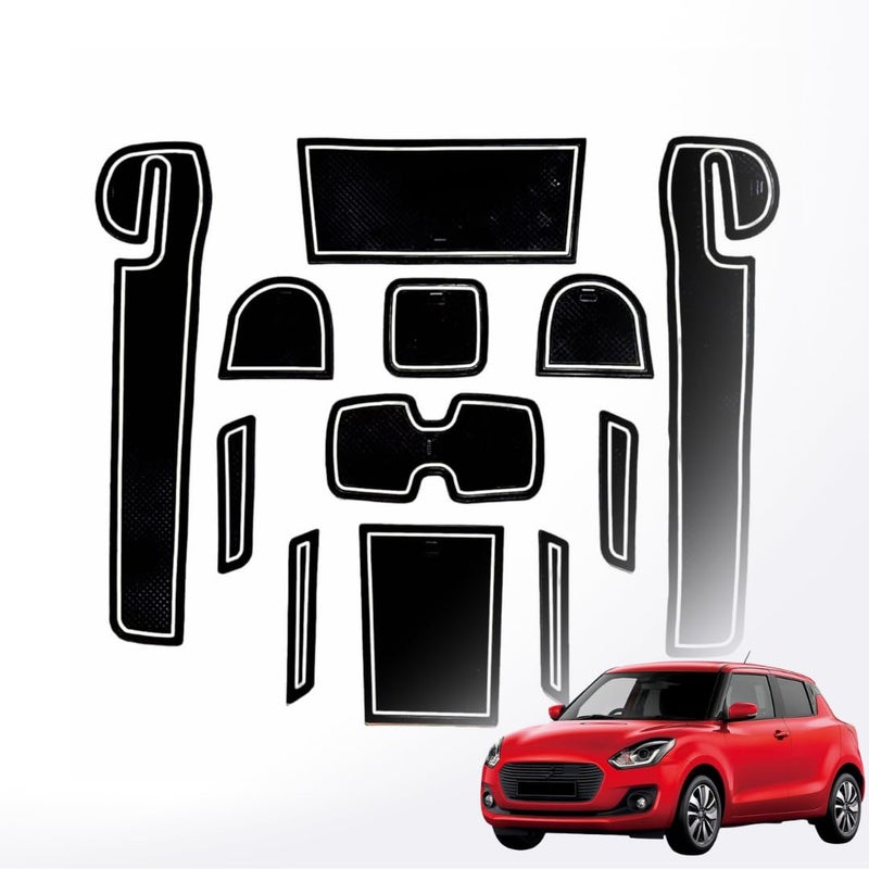  تي ار اكس اوتو طقم بطانة داخلية مانعة للانزلاق من TRX AUTO لسيارة سوزوكي سويفت (2016-2024) | سجادات سيليكون لحاملات الأكواب وفتحات الأبواب والكونسول الوسطي | إكسسوارات داخلية لسيارة سوزوكي سويفت - Image 1