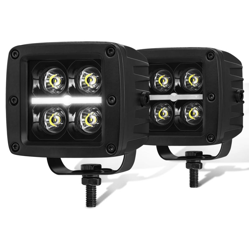 AKD Part 3 CREE LED Pod Lights with DRL 80W Spot Beam Square LED Cubes Offroad Driving Lights Fog Lights Ditch Lights for Trucks Pickup Motorcycle SUV UTV ATV Dirt Bike Golf Cart