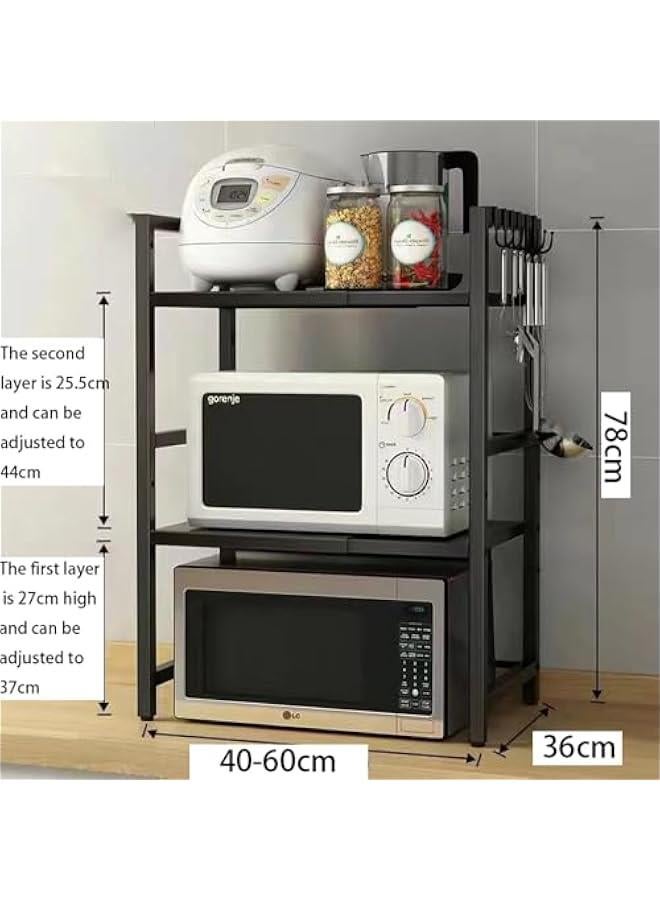 هوكور حامل ميكروويف اسود من 3 طبقات، رف ميكروويف، حامل ميكروويف صغير، حامل ميكروويف، رف ميكروويف قابل للتوسيع، حامل ميكروويف مع مساحة تخزين، حامل ميكروويف مع خزانة تخزين، صلب كربون - Image 2