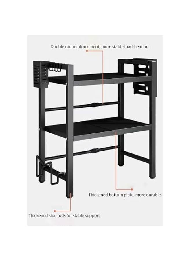 هوكور حامل ميكروويف اسود من 3 طبقات، رف ميكروويف، حامل ميكروويف صغير، حامل ميكروويف، رف ميكروويف قابل للتوسيع، حامل ميكروويف مع مساحة تخزين، حامل ميكروويف مع خزانة تخزين، صلب كربون - Image 3