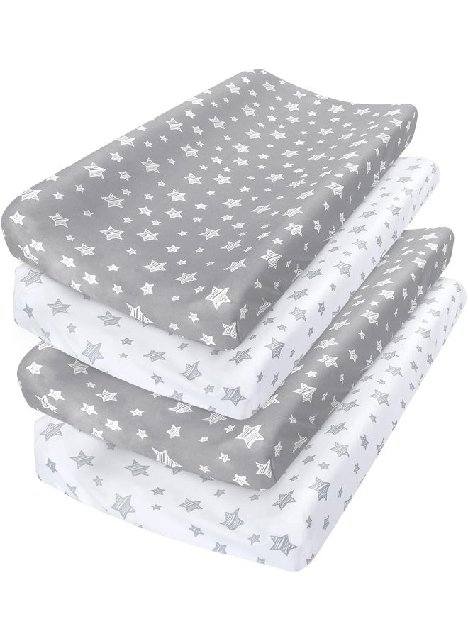 Moonsea Moonsea Changing Pad Cover for Boys 4 Pack, Lovely Print Soft Unisex Diaper Change Table Sheets, Fit 32"x16" Contoured Pad, Comfy Cozy 4-Pack Cradle Sheets  - Image 1
