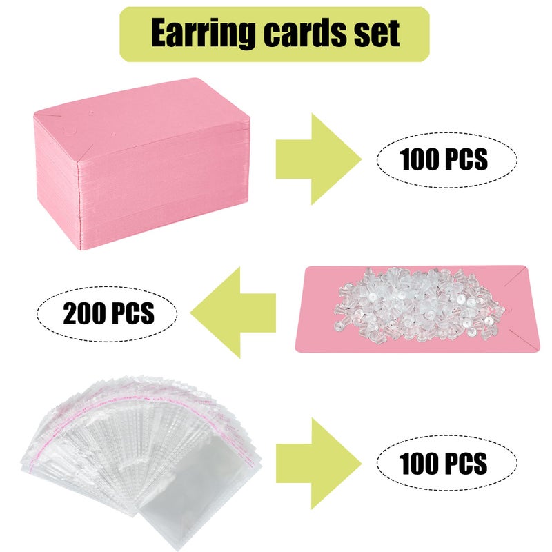 Twavang Pink Earring Display Cards with 100Pcs Earring Holder Cards, 200 Pcs Ear Backs and 100Pcs Jewelry Packaging Bags for Necklace Jewelry Display (3.5" x 2.3" Inches) - Image 3