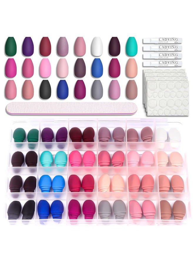 LADYING Press On Nails, 576 Pcs Medium Length Square False Nails with Matte Finish, 24 Color Sets, Acrylic ABS Material, Includes Nail Glue, Adhesive Tabs,and File - Image 1