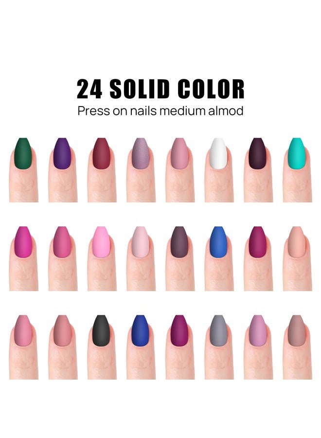 LADYING Press On Nails, 576 Pcs Medium Length Square False Nails with Matte Finish, 24 Color Sets, Acrylic ABS Material, Includes Nail Glue, Adhesive Tabs,and File - Image 3