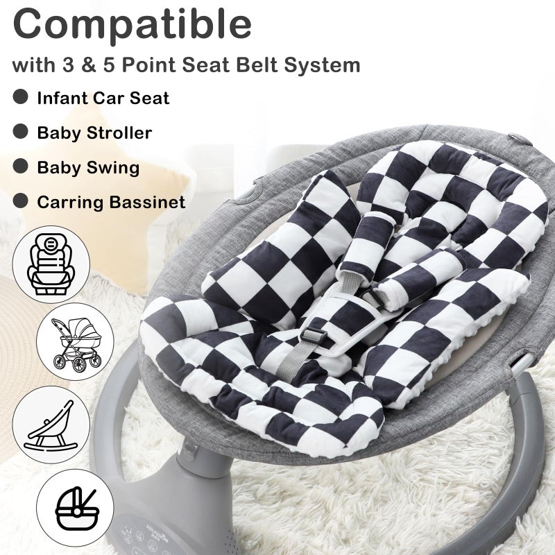 DILIMI Infant Car Seat Insert, Baby Car Seat Head Support with 3 Strap Paddings, Soft Newborn Car Seat Cushion for Stroller, Swing, Bouncers, Black Checkered - Image 2