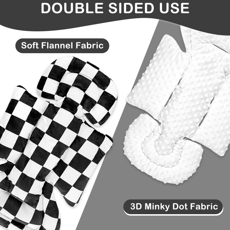 DILIMI Infant Car Seat Insert, Baby Car Seat Head Support with 3 Strap Paddings, Soft Newborn Car Seat Cushion for Stroller, Swing, Bouncers, Black Checkered - Image 3
