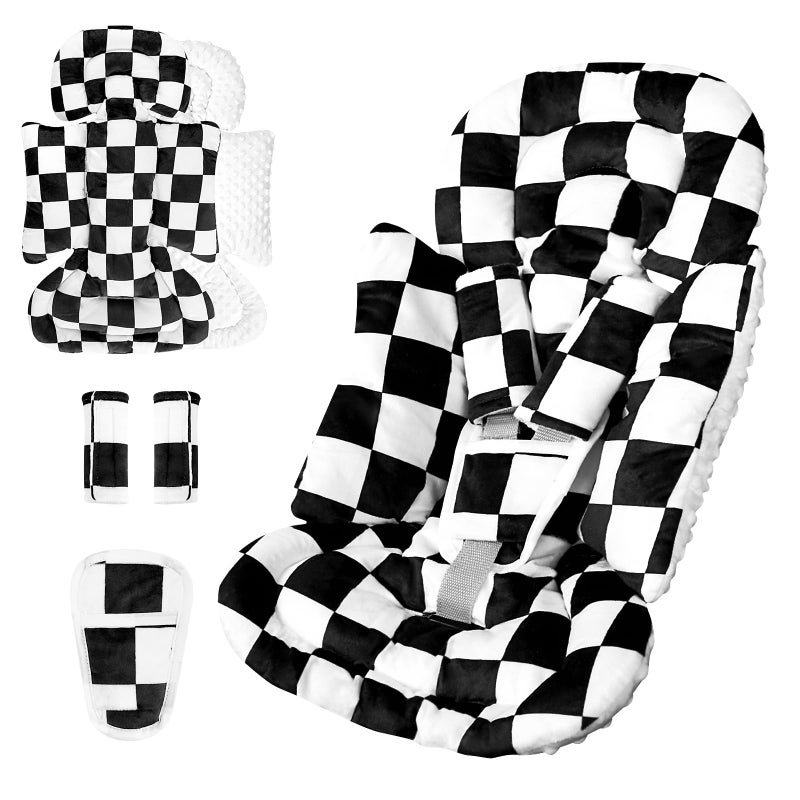 DILIMI Infant Car Seat Insert, Baby Car Seat Head Support with 3 Strap Paddings, Soft Newborn Car Seat Cushion for Stroller, Swing, Bouncers, Black Checkered - Image 1