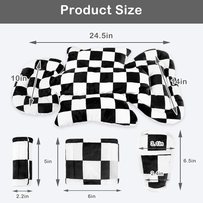 DILIMI Infant Car Seat Insert, Baby Car Seat Head Support with 3 Strap Paddings, Soft Newborn Car Seat Cushion for Stroller, Swing, Bouncers, Black Checkered - Image 4